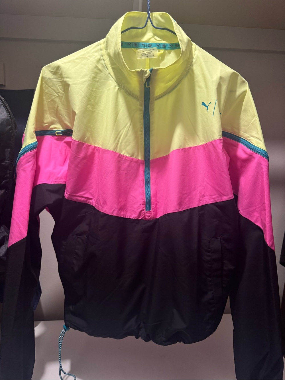 Puma Neon Yellow, Hot Pink & Black Colorblock Half-Zip Windbreaker